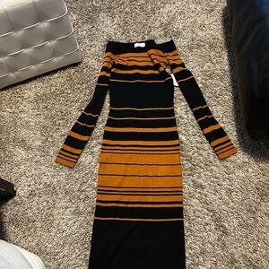 Always Black and Orange Striped Long Sleeve Dress
